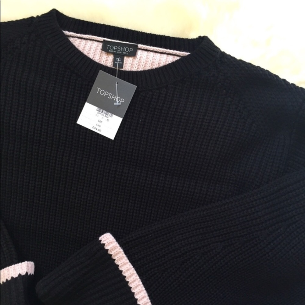 Topshop Contrast Back Chunky Black & Pink Sweater - Picture 4 of 7